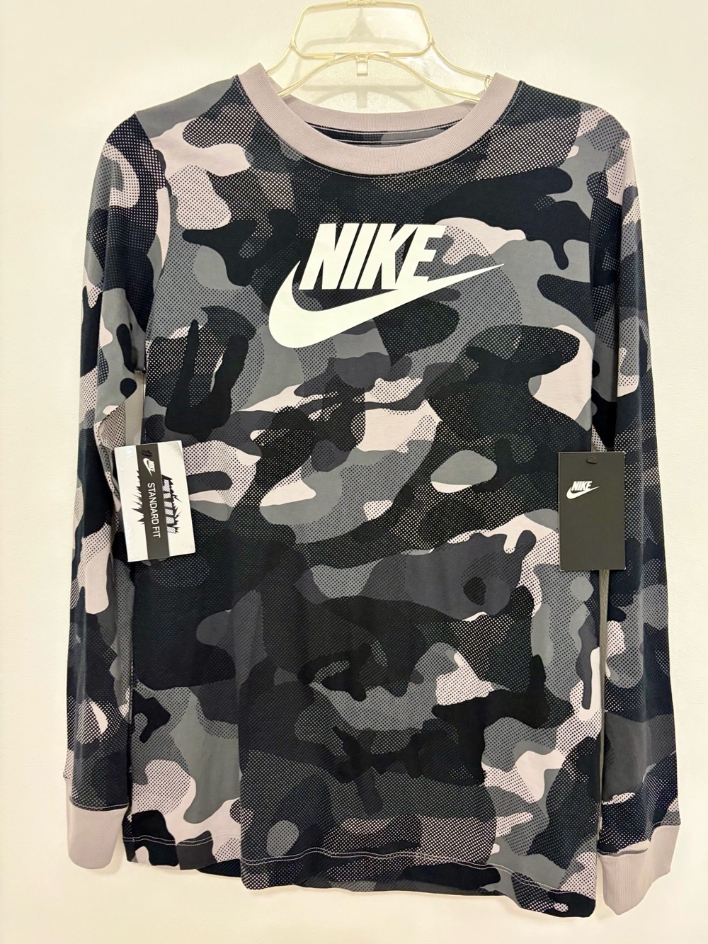 Nike Kids Long-Sleeve Camo Logo Tee - Black & Gray